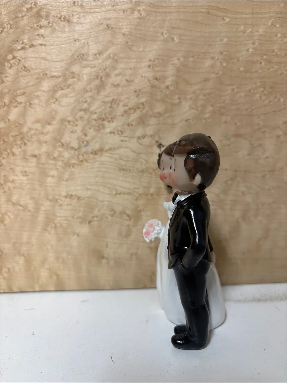 Wedding Cake Topper Bride and Groom Figurine in White and Black